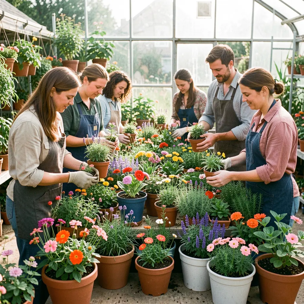Our team creating container gardens